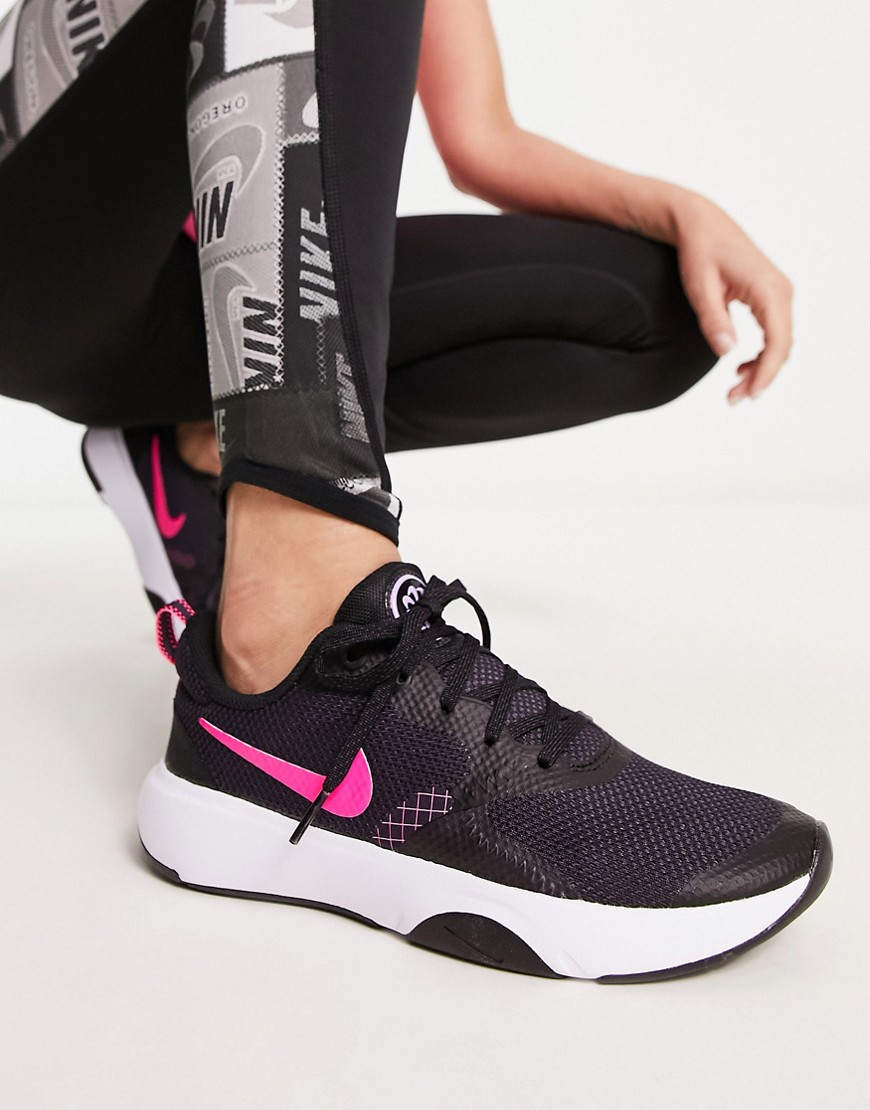 Nike Training City Rep trainers in black and hyper pink