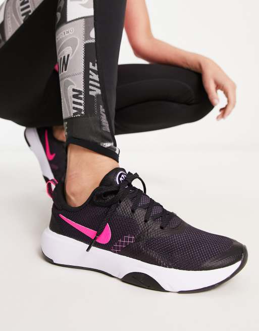 Black nike trainers pink tick sale