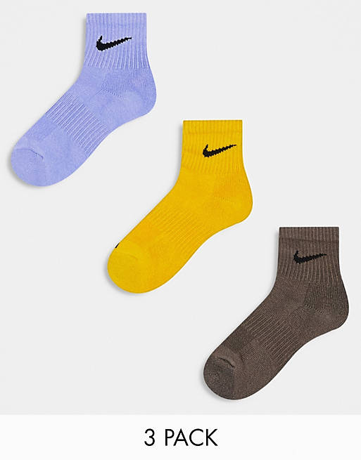Nike Training - Confezione da 3 paia di calzini alla caviglia unisex color blu, arancioni e grigi