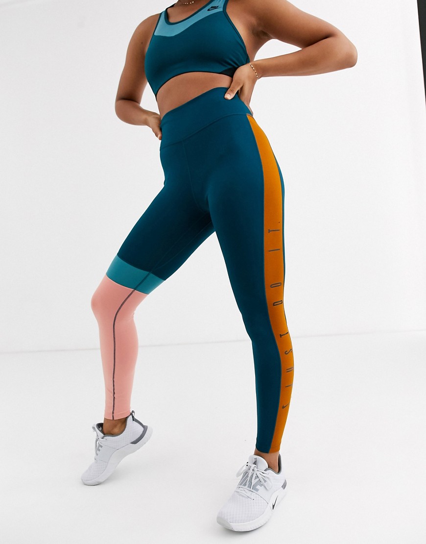 Nike Training crop leggings in colourblock-Blue