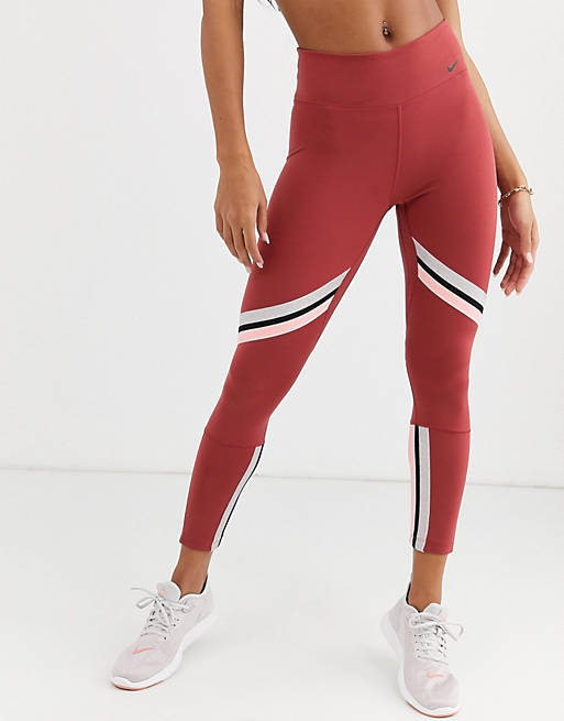 Nike Training crop leggings with gold sparkle trim in pink
