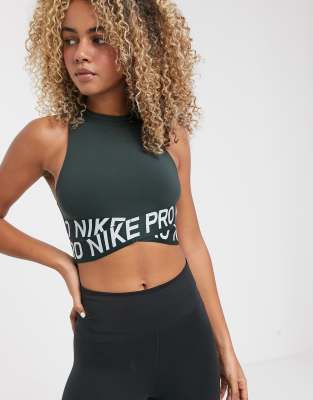 nike training crossover crop top in black