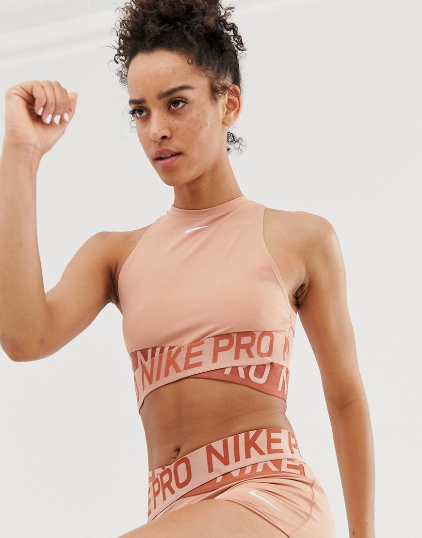 Nike Training crossover tank in rose gold-Grey