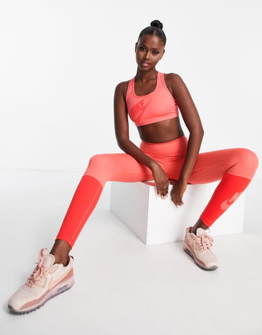 NIKE Nike Dri-FIT Swoosh Women's Medium-Support Non-Padded Dance Sports Bra, Salmon pink Women's Top