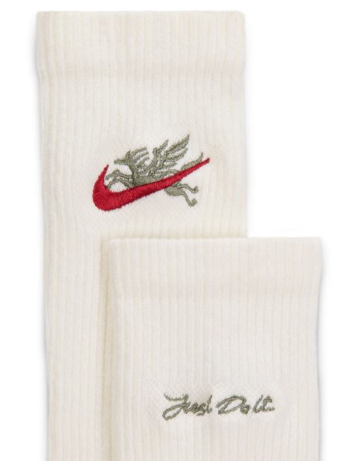 Nike Training dragon embroidered socks in cream and red, 2 of 4