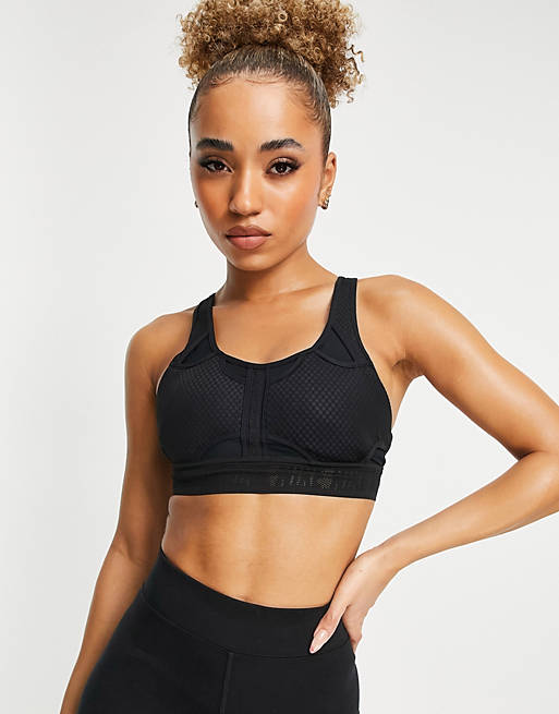 Nike Training Indy light support logo taping sports bra in black