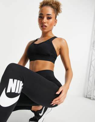 nike training mid support swoosh bra in black