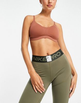 Nike Training Dri-FIT Alate Minimalist light-support padded bra in brown