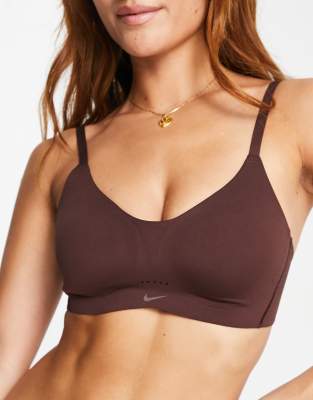 Nike Dri-fit Alate Minimalist Light-support Padded Bra In Dark Brown In Brown