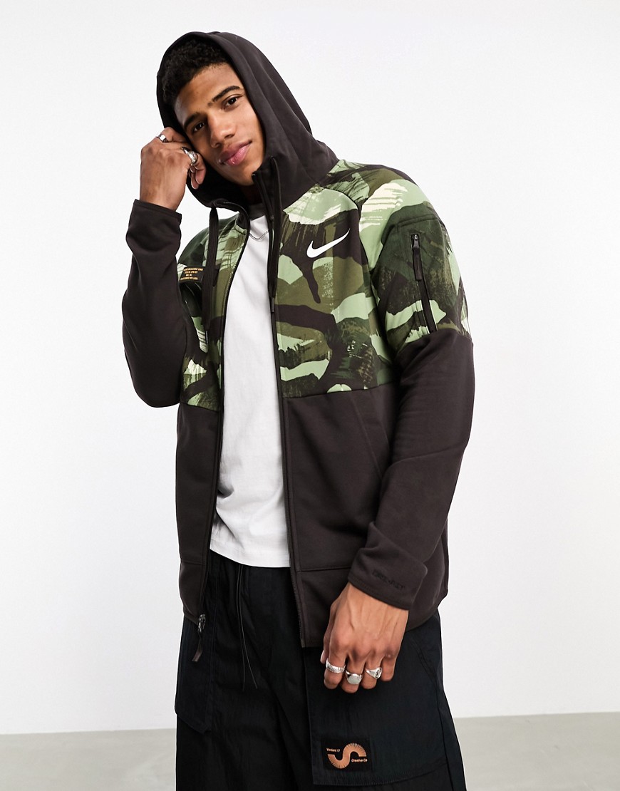 Nike Training Dri-Fit camo hoodie in brown