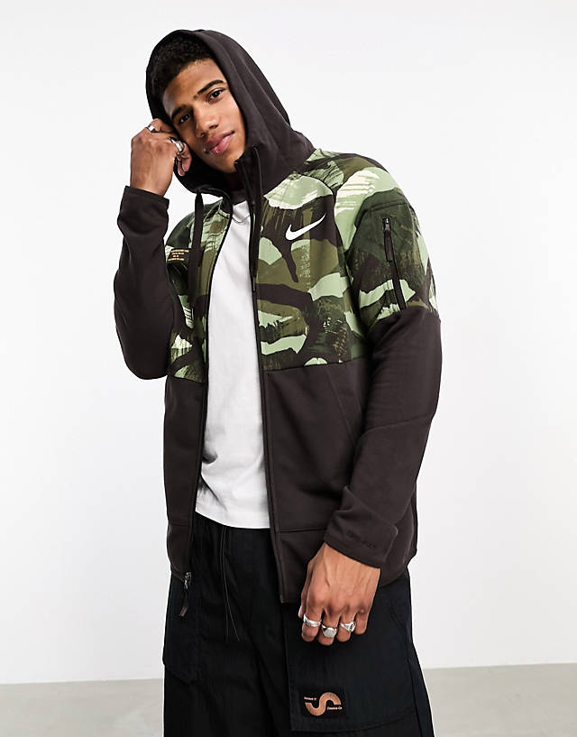 Nike Training - dri-fit camo hoodie in brown