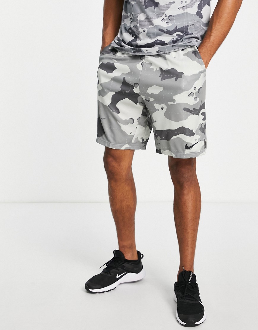 Nike Training Dri-FIT camo print shorts in gray-Grey
