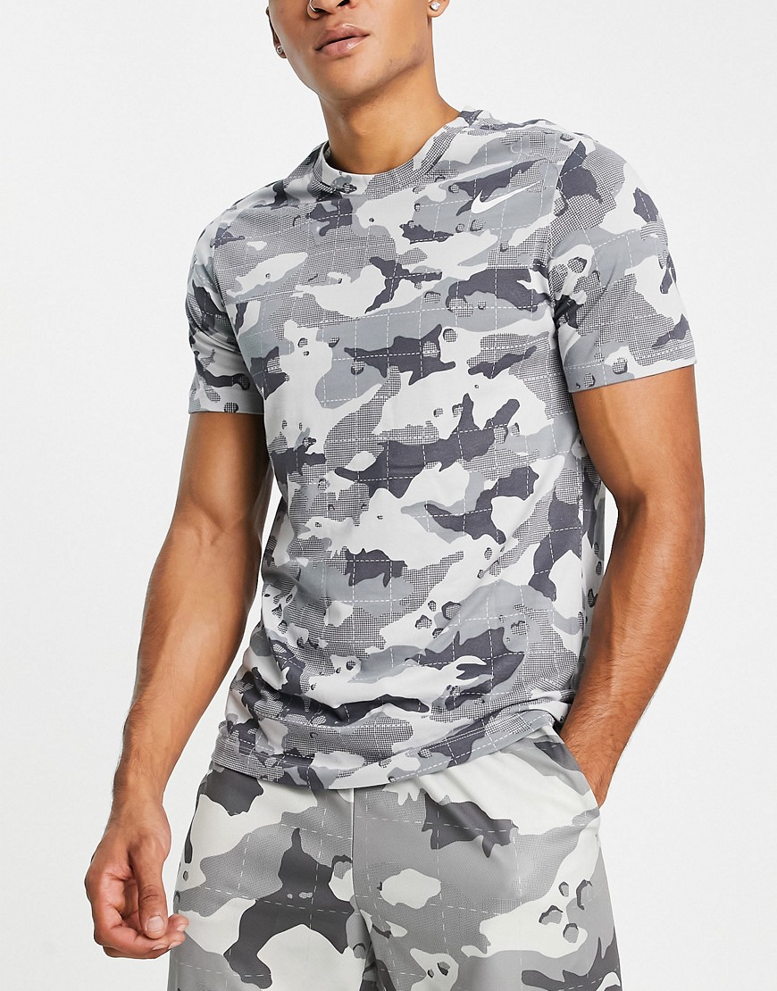Nike Training Dri-FIT camo print t-shirt in gray-Grey