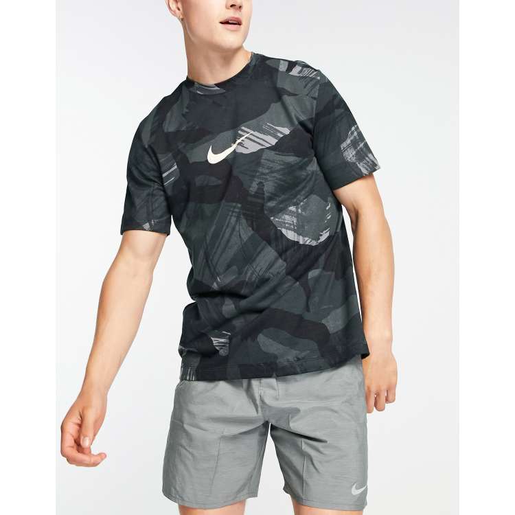 Nike Dri-FIT camo swoosh t-shirt in black | ASOS