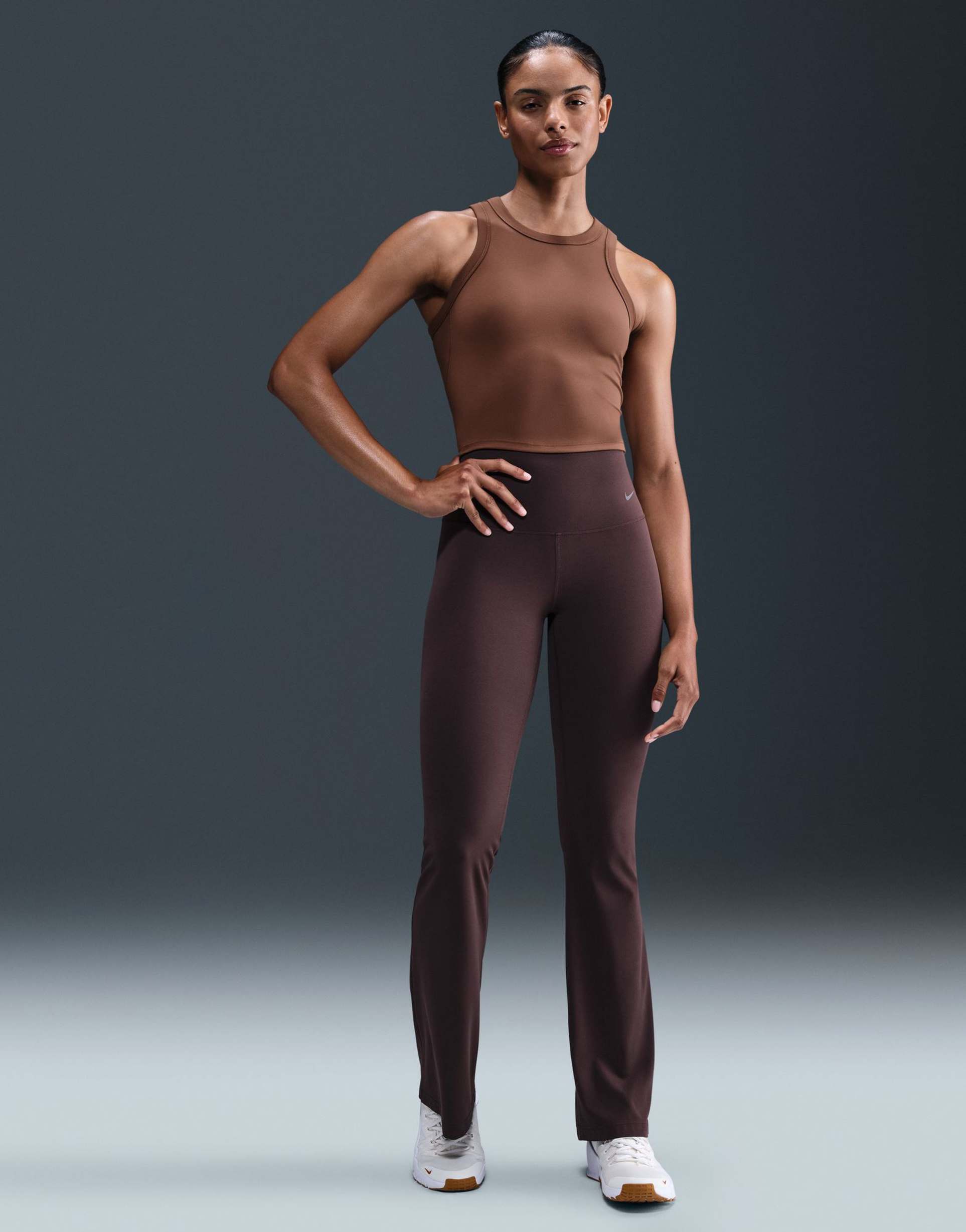 nike training dri-fit cropped tank top in brown