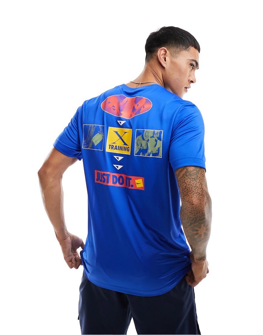 Nike Training Dri-FIT cross graphic t-shirt in royal blue