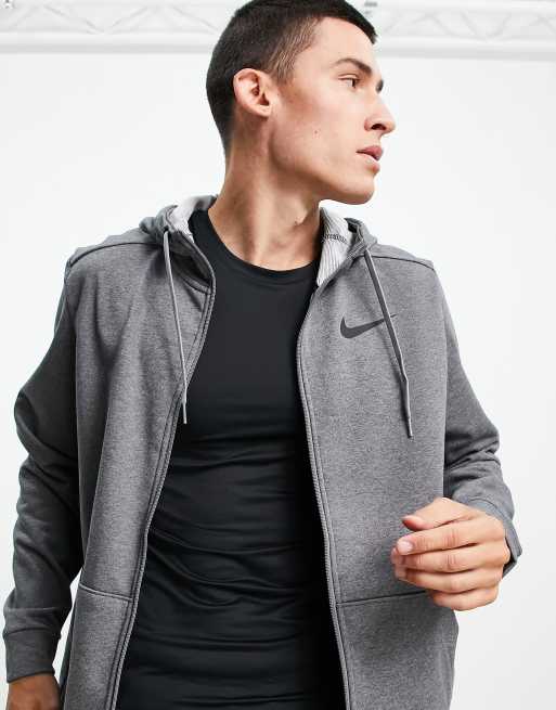 Nike Training - Dri-FIT - Felpa con cappuccio in pile con cerniera lampo, colore grigio scuro mélange