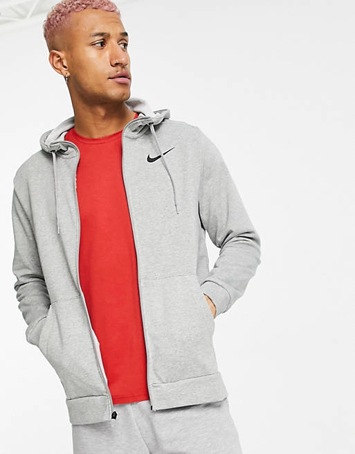 Nike Training Dri-FIT fleece full zip hoodie in light grey | ASOS