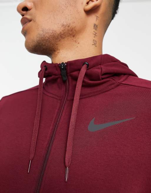 Nike Training Dri FIT fleece full zip sweat top in dark red ASOS