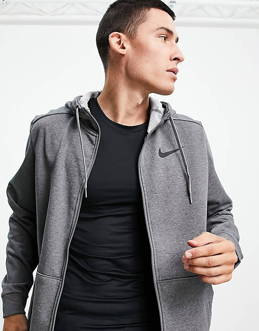 Nike Training - Dri-FIT - Fleece hoodie met rits in gemêleerd donkergrijs