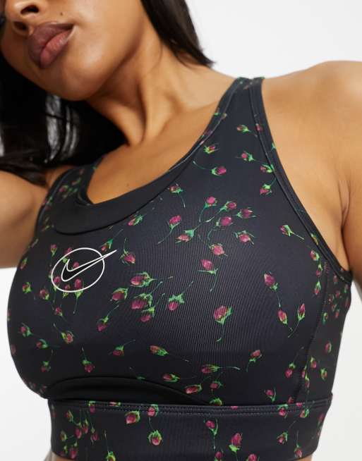 Nike Training Dri-FIT Icon Clash Swoosh medium-support padded keyhole ditsy  floral print sports bra in black