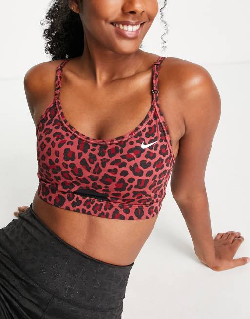 Nike Women's Dri-Fit Indy Glitter Sports Bra, Leopard Print, Size