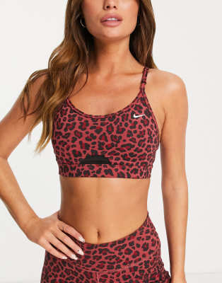 Nike Women's Dri-Fit Indy Glitter Sports Bra, Leopard Print, Size S