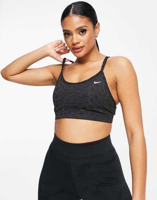 Nike Training Dri-FIT Indy glitter leopard print light support