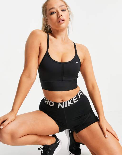 Evento Individualidad limpiar Nike Training Dri-FIT Indy longline light-support bra in black | ASOS