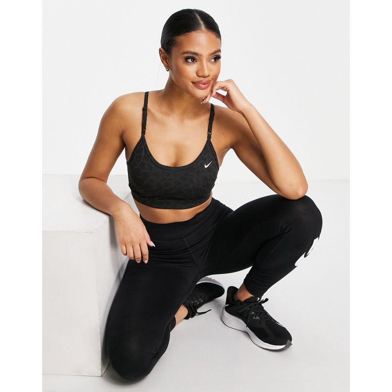 Donna Activewear Nike Training - Dri-FIT Indy - Reggiseno nero con stampa leopardata glitterato