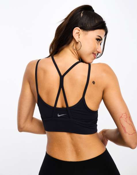 Oysho Sports Bra with Black Piping Plain In Grey, ASOS