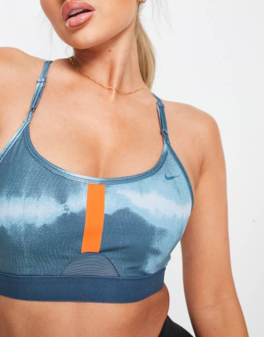 Nike Training Dri-FIT Indy tie-dye bra in blue