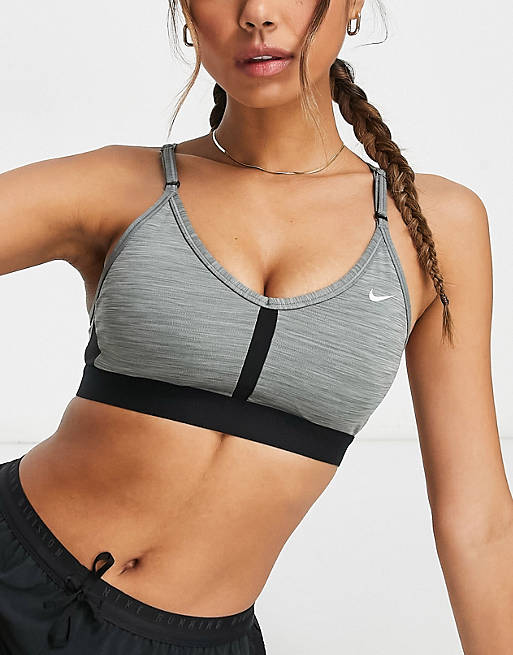 Nike Training Dri-FIT Indy v-neck light support padded sports bra in gray