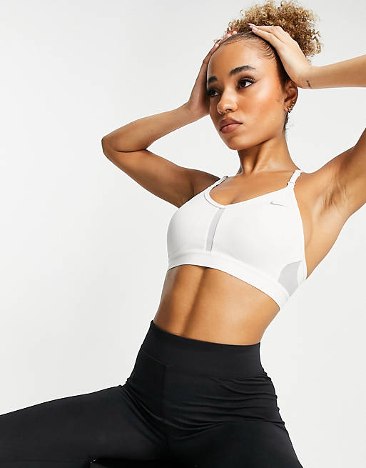 Women Nike Training Dri-FIT Indy v-neck light-support padded sports bra in white 