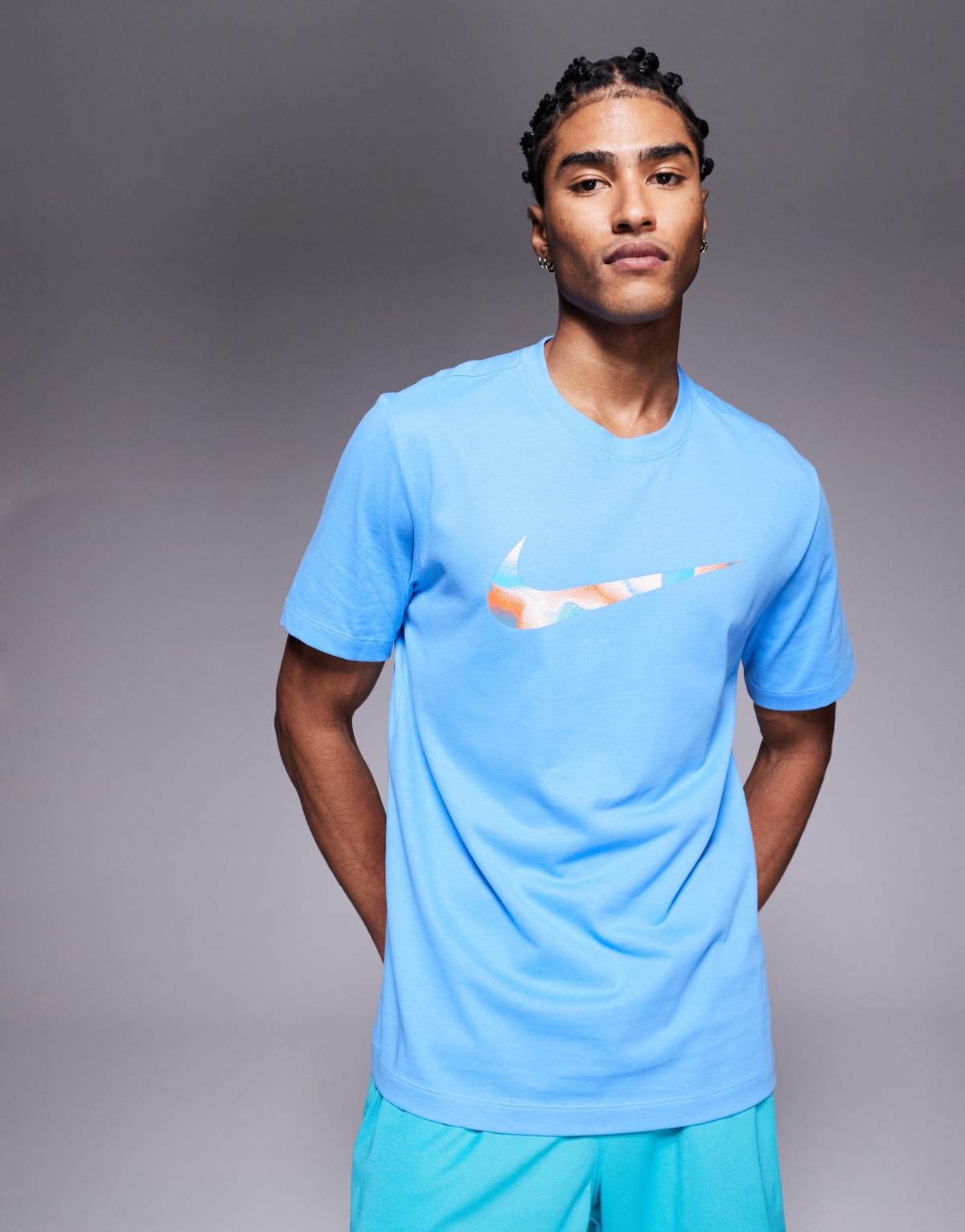 Nike Training Dri-FIT lava swoosh graphic t-shirt in blue