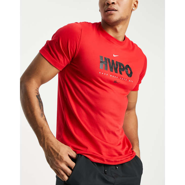 Nike Training Dri-FIT Fraser 'Hard Work Pays Off' logo t-shirt in red | ASOS