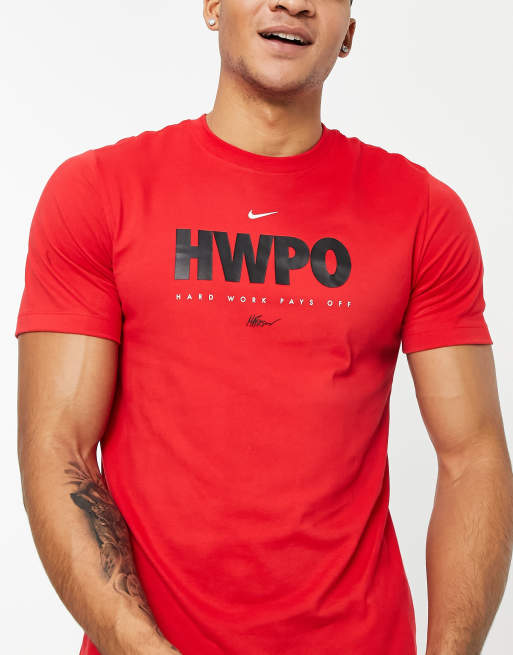 Nike Training Dri FIT Mat Fraser Hard Work Pays Off logo t shirt in red