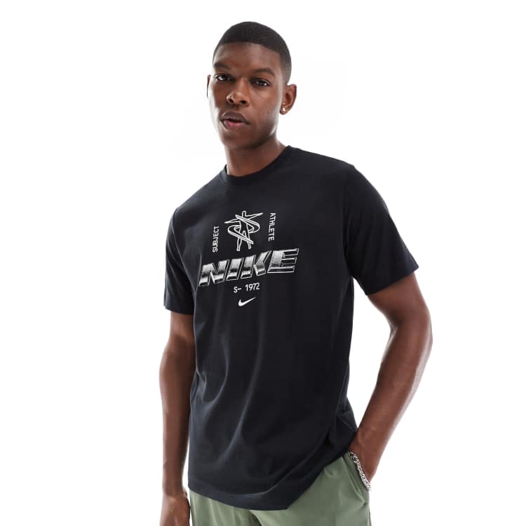 Nike Training Dri-FIT metallic graphic logo t-shirt in black ASOS