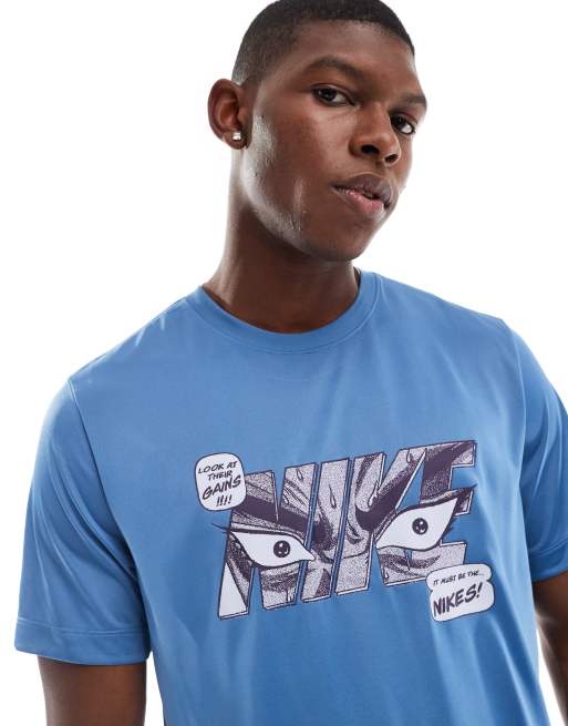 Nike Training – Dri-Fit – Niebieski T-shirt z grafiką