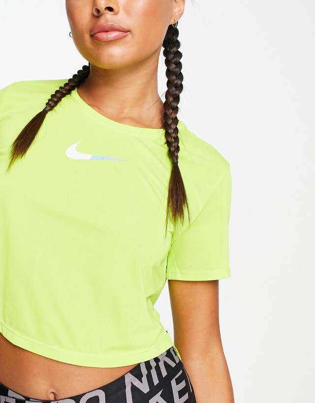 Nike Training Dri-FIT One color block logo cropped T-shirt in lime