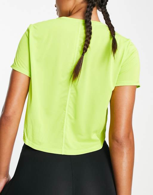 Nike Training Dri FIT One color block logo cropped T shirt in lime