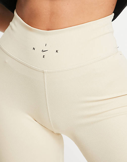 Nike Training Dri-FIT One Luxe 7/8 ribbed leggings in cream