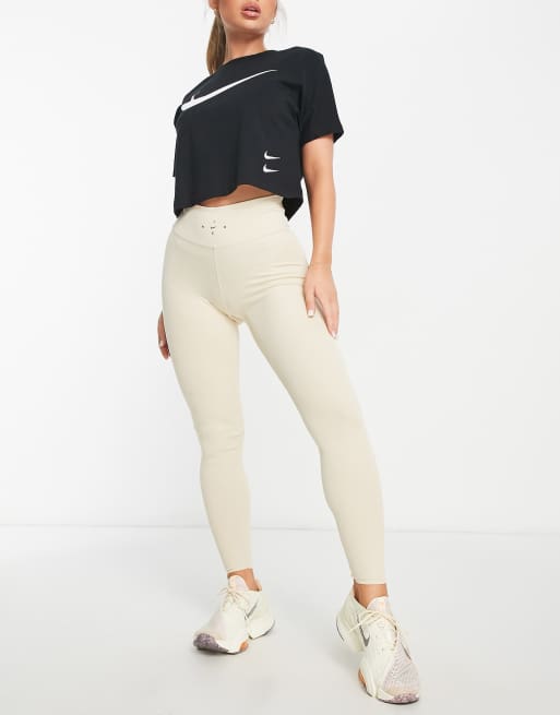 Nike Training Dri-FIT One Luxe 7/8 ribbed leggings in cream