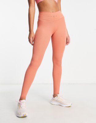 Nike Training Dri-FIT One Luxe 7/8 ribbed leggings in terracotta