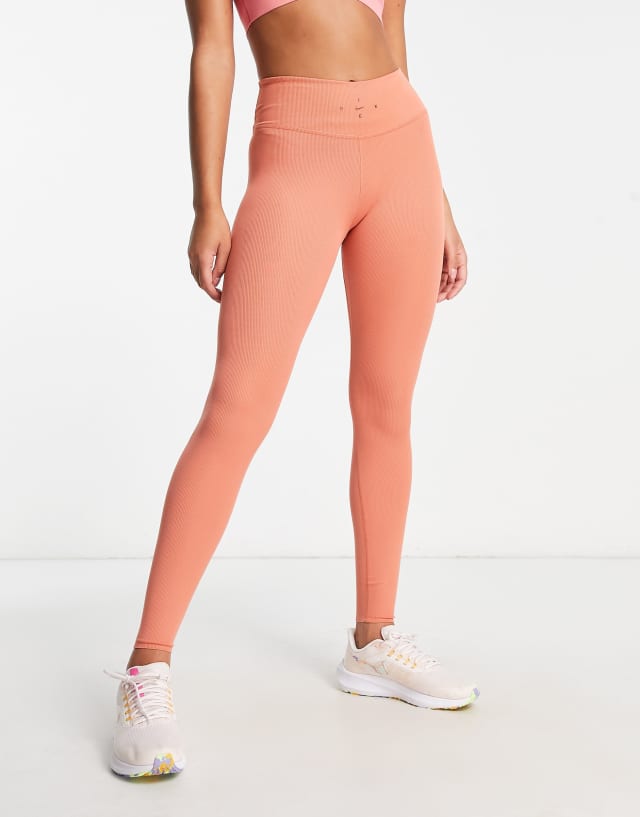 Nike Training Dri-FIT One Luxe 7/8 ribbed leggings in terracotta