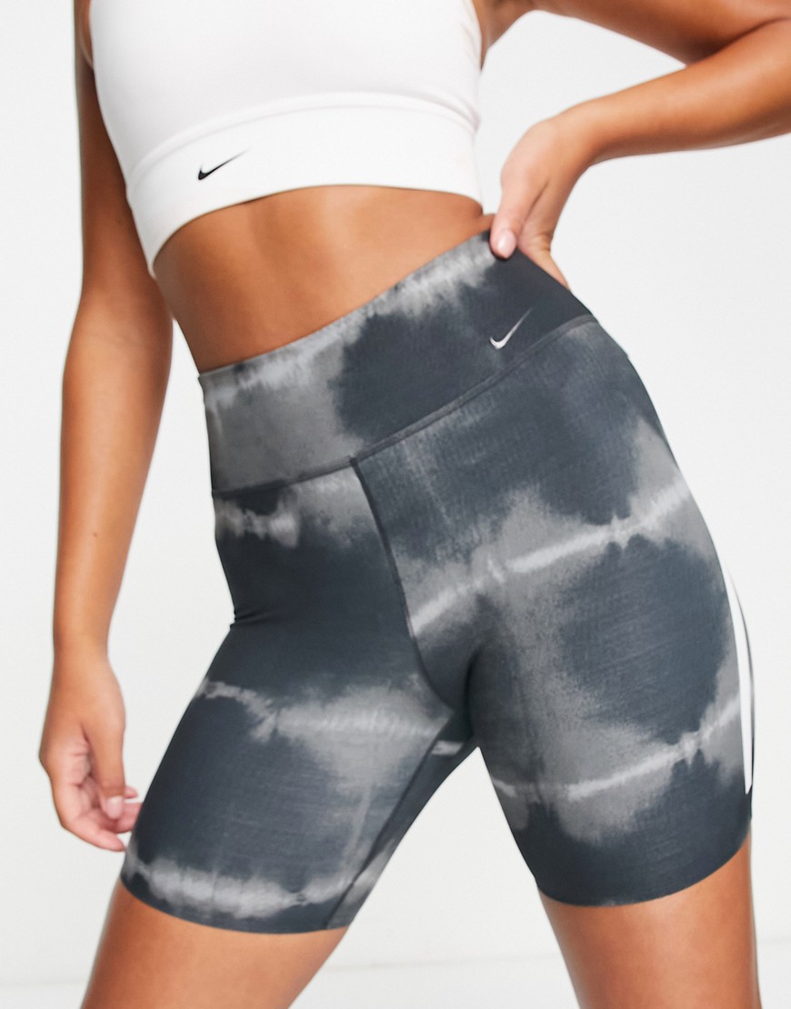 Nike Dri-fit One Luxe 7-inch Tie-dye Legging Shorts In Black
