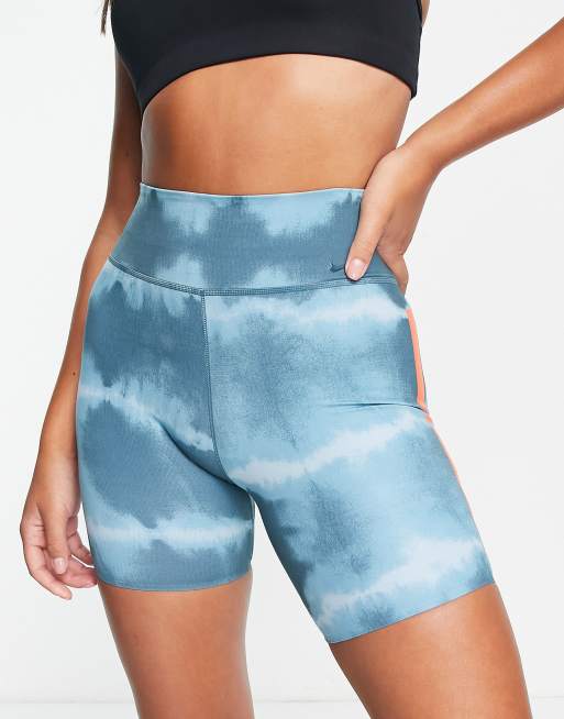 Nike Training DriFIT One Luxe 7Inch tiedye legging shorts in blue ASOS
