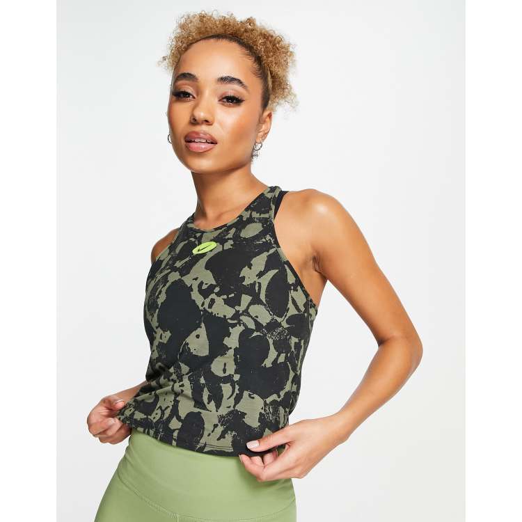 Nike Training Dri-FIT One Luxe Icon Clash all over print tank top in khaki