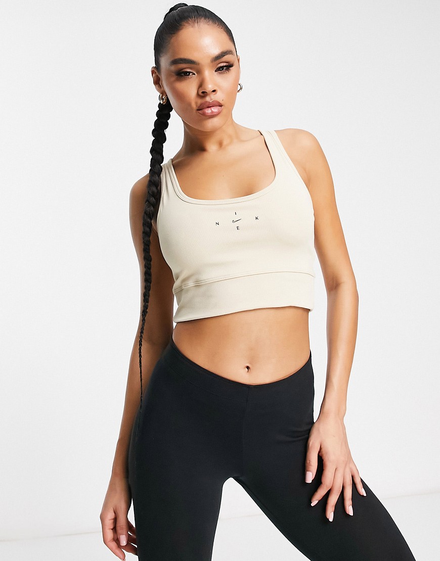 Nike Training Dri-FIT One Luxe ribbed tank top in sand-Neutral