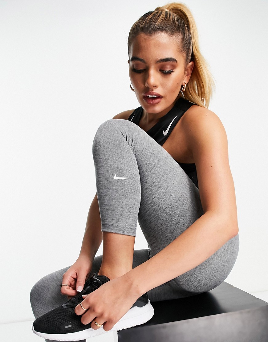 Nike Dri-fit One Mid-rise Cropped Leggings In Gray Heather